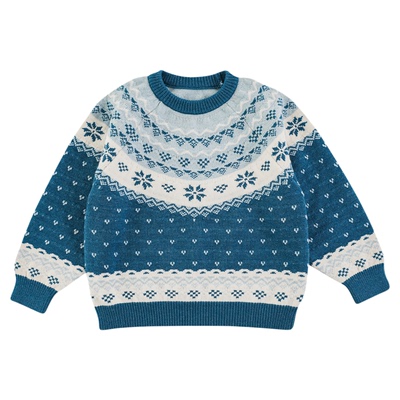 幼悠女童2025冬季新款长袖圆领费尔岛毛衣羊毛混纺保暖儿童针织衫