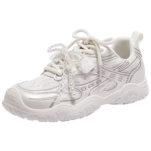 骆驼女鞋2026春夏季新款透气厚底增高银色芭蕾风德训鞋运动鞋女款