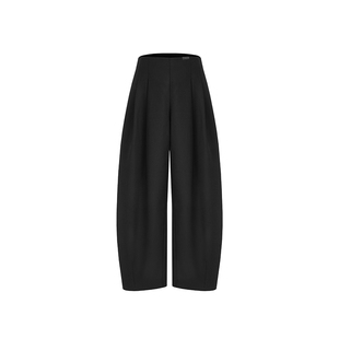 Age of scent 黑色双褶宽松茧型休闲裤女秋季新款高腰廓形西裤子