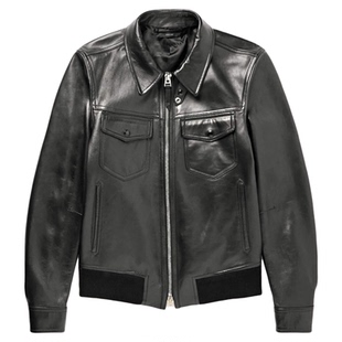 TF帅气高端皮夹克秋季新款皮衣男外套真皮绵羊皮百搭翻领短款百搭
