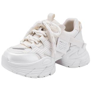 热风厚底老爹鞋女2025年冬季新款小个子增高休闲鞋百搭银色女鞋子