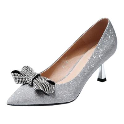 kisscat高跟鞋水钻蝴蝶结细中跟