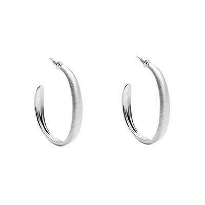 EWEST 大写小Q同款新款素银拉丝耳钉中耳圈设计女圈圈大耳环耳饰