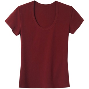 法式简约风经典百搭U型领高弹修身棉短袖打底衫T恤女夏露锁骨上衣