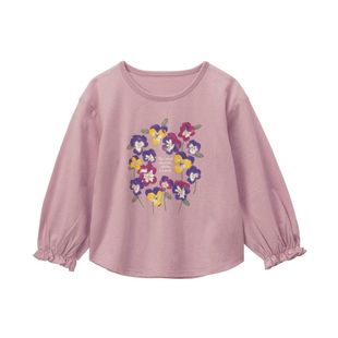 日系千家原单春秋女童印花长袖 纯棉针织甜美花朵袖泡泡袖长袖T恤
