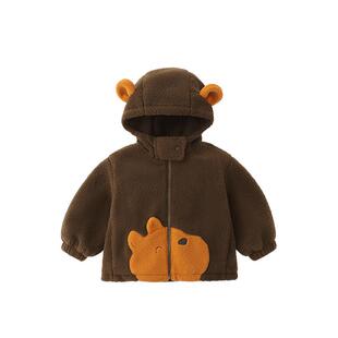 [450g羊羔绒]齐齐熊宝宝夹棉外套男童秋冬款儿童加绒加厚保暖上衣