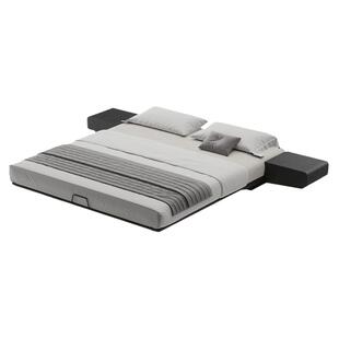 无床头实木床意式极简悬浮床侘寂风民宿飞翼床悬空床头柜一体床