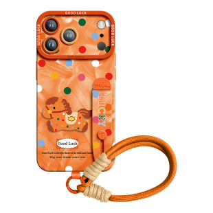 波点小马适用苹果17promax手机壳iPhone17保护套16新款17e巨好看17pro女15支架12腕带13硅胶的14橙色可背挂绳