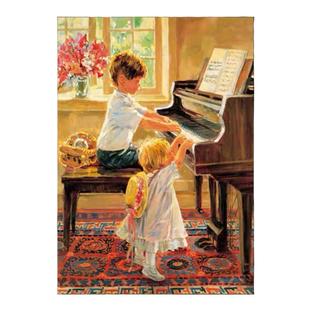 钢琴房墙面装饰画教室卧室音乐谱复古典挂画弹钢琴的孩子艺术壁画