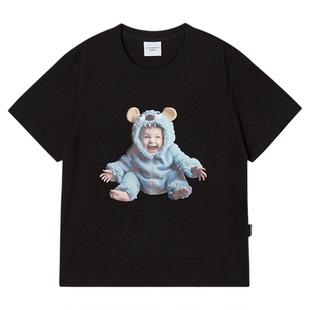 ADLV 韩国潮牌2025秋冬新品娃娃脸怪兽宝宝短袖T恤休闲女士上衣