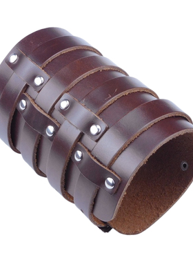 超宽穿四条皮条棕色牛皮朋克手环