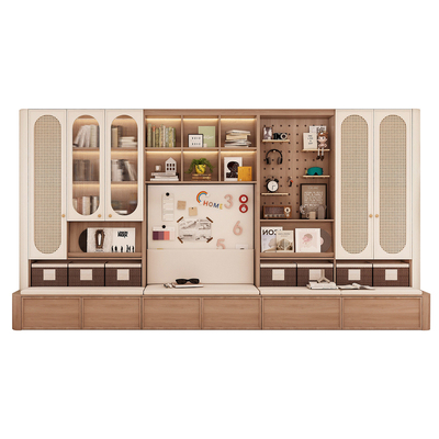 2026新款爆款儿童书柜实木一体整墙藤编门客厅展示柜玻璃门储物柜