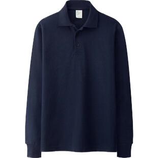 2件纯棉日系POLO衫男长袖翻领T恤青中年宽松男女休闲爸爸装保罗衫