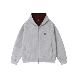 FORNINES双拉链撞色刺绣开衫卫衣男生春季重磅运动白色连帽外套女