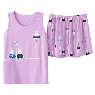 睡衣女夏季背心短裤卡通纯棉公主新款常规韩版休闲大码家居服套装