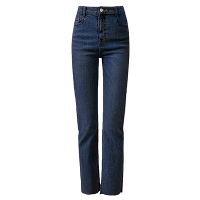 深蓝高腰直筒牛仔裤八分显瘦修身