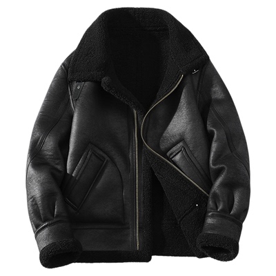 皮毛一体男士冬季大码加绒皮衣