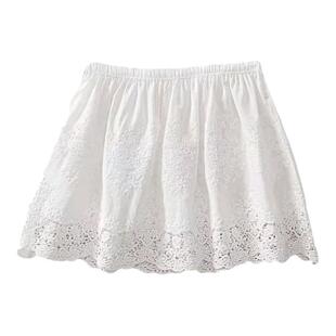 浪漫蕾丝风白色A字半身裙女高腰修身短裙叠穿屁帘遮屁股防走光裙