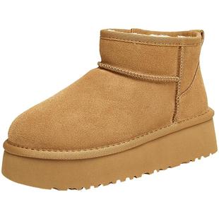 TATA他她面包靴毛毛厚底雪地靴女靴保暖加绒短靴子棉鞋CDE04DD4