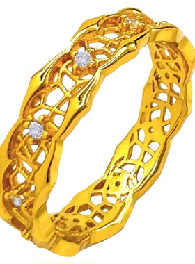 镂空古法镀黄金色戒指女
