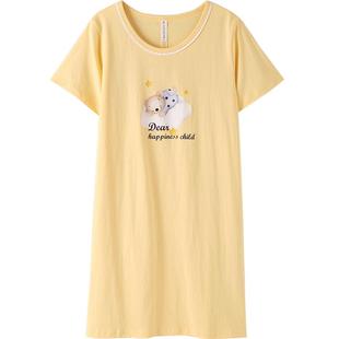 芬腾睡裙女士夏季薄款短袖纯棉大码可爱睡衣家居服全棉女款连衣裙