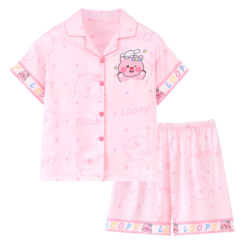 女童夏季冰丝海狸短袖短裤家居服