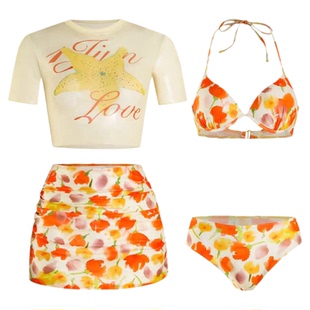 泳衣女2025新款高级感钢托比基尼短袖罩衫分体四件套保守显瘦绝美