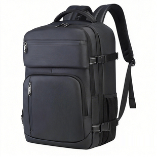 黑色上下班通勤电脑双肩包商务简约背包防水减压180度全开合背包