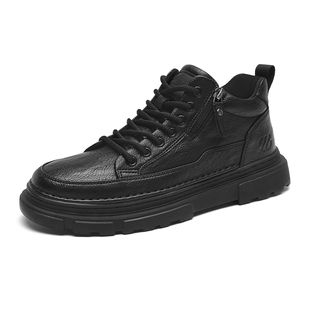 海澜之家男鞋2026新款秋冬季加绒棉鞋黑色休闲皮鞋男士工装马丁靴