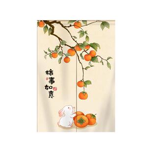 中式家用遮挡门帘卧室卫生间隐私隔断帘厨房防油烟布帘免打孔半帘