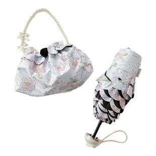 超轻小巧便携碎花太阳伞黑胶遮阳防晒防紫外线五折雨伞女晴雨两用