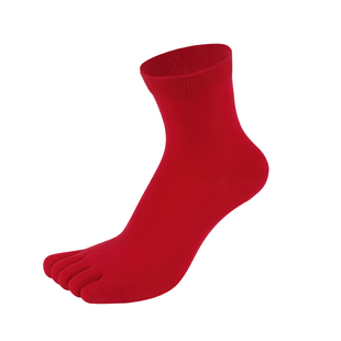 红袜子五指袜男女纯棉防臭吸汗春秋季本命年红色结婚分脚趾头中筒