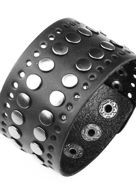 新创意枪色平摇滚黑手环牛皮手镯