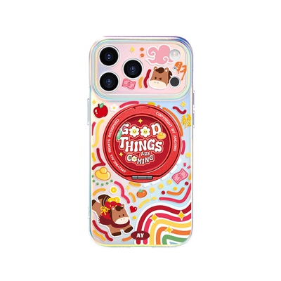 ANGYING × 涂鸦小马适用苹果17promax手机壳新款iphone16pro磁吸带支架ip15支点Lo5套新年高级感红色14/13女