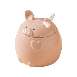 可爱猪调味罐家用陶瓷厨房小号盐罐调味罐创意猪油罐子带盖香精