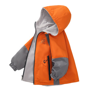 男童双面穿外套2025秋冬款连帽外套奥粒绒加厚冲锋衣防风衣派克服