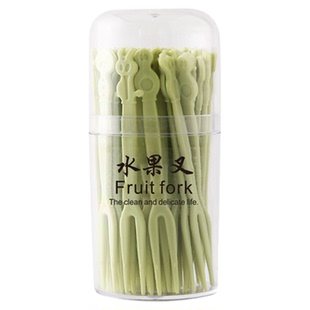 千屿50只*2盒装水果叉子两齿吃水果甜品叉莫兰迪色系创意蛋糕叉子