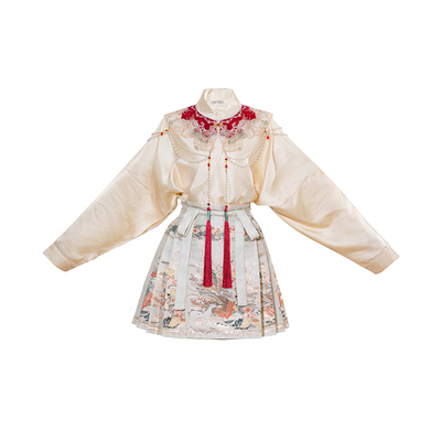 原创雨荷新中式汉服女马面裙短款