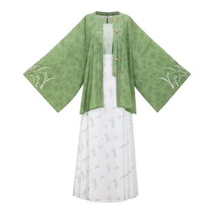 花朝记｜绿穗｜明制汉服马面裙圆领半袖短衫绣花绿色清新田园日常