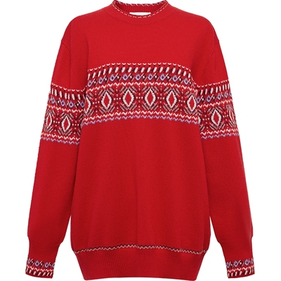 雅莹民族风提花羊毛羊绒毛衫