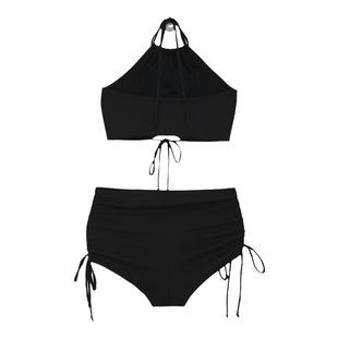 泳衣女2024新款黑色挂脖分体比基尼性感辣妹绑带海边度假沙滩泳装