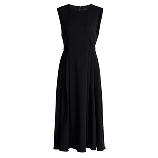 罗衣经典黑色收腰大摆无袖连衣裙女春简约高质感叠穿中长裙11060