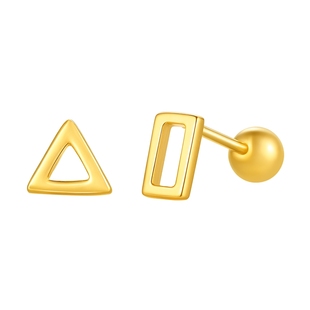 TSL谢瑞麟18K金耳钉几何图形耳环K黄素金耳饰新品女士BF435