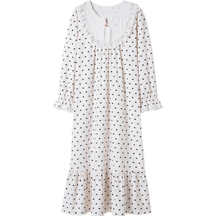 思莉太太纯棉睡裙女款2025新款长袖独特绝美法式公主风超长款睡衣