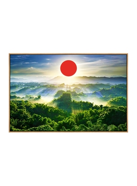 旭日东升森林山景装饰画高级感