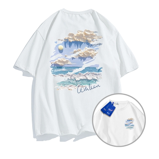 NASA美式复古纯棉男士短袖t恤男款潮牌夏季宽松半袖学生情侣装女