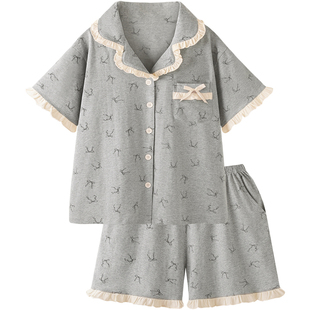 『乌云与蝶』复古风高级感纯棉睡衣女款夏新款短袖短裤家居服套装