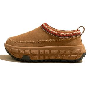 民族风包头半拖鞋外穿厚底雪地靴女款2025新款冬轮胎底加绒一脚蹬