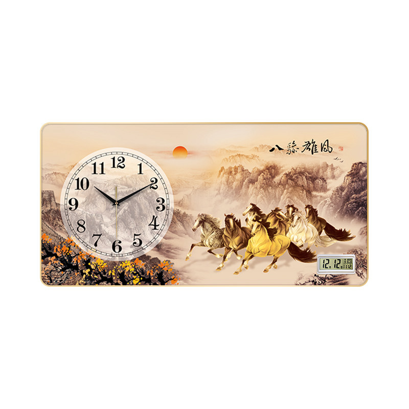 马到成功办公室背景墙装饰画挂钟