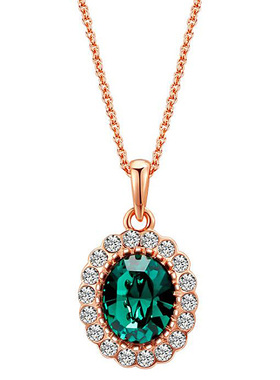 韩版精致椭圆形蓝宝石女绿色项链